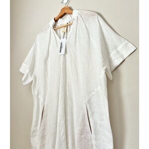 ZERO + MARIA CORNEJO Stand-Collar Coastal White Linen Dress